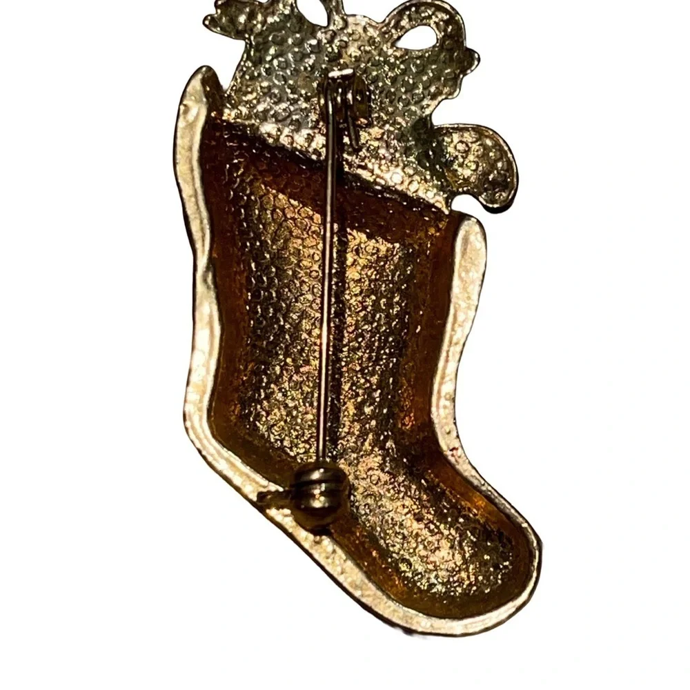 Festive vintage MCM red enamel Christmas gift candy cane Stocking Brooch pin